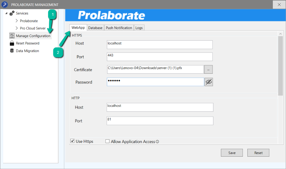 Manage Prolaborate Configurations