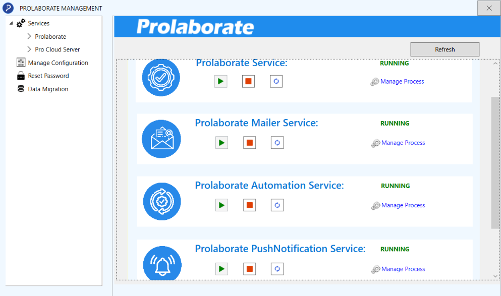 Manage Service related to Prolaborate