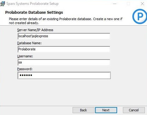 Prolaborate Database Setting