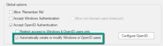 Select automatically create or modify windows or openid users
